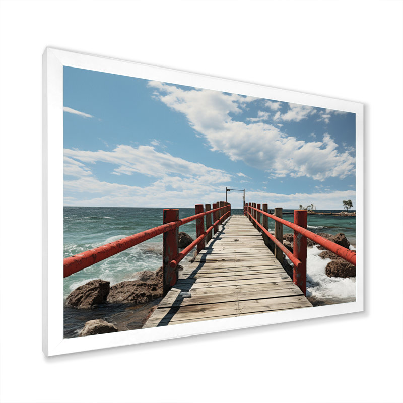 Tyris Beach Pier Point de vue noir sur toile, Cadre photo blanc, H 24 po x l 32 po x P 1 po