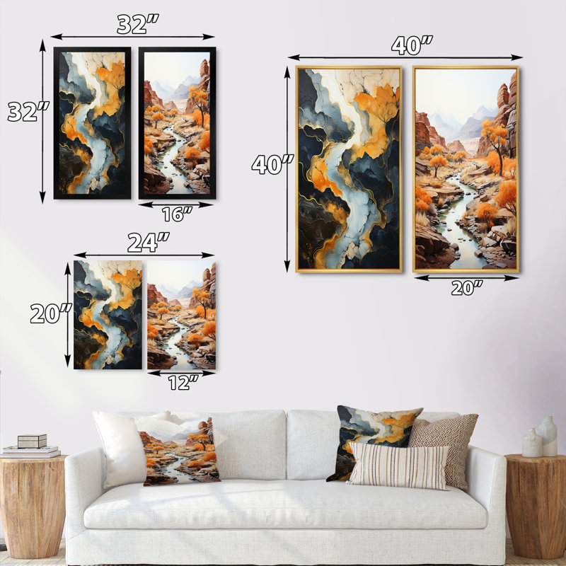«Meandering River Endless Journey», 2 pièces, H 40 po x l 40 po, Cadre blanc