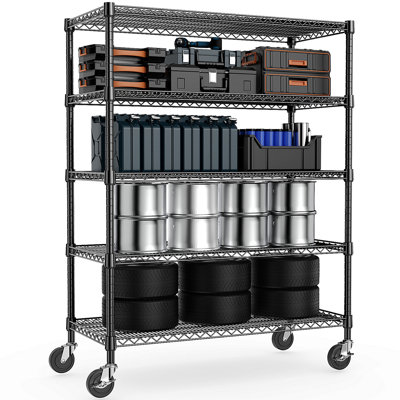 Étagère de rangement réglable à 5 niveaux, capacité de 2 000 lb, étagère de rangement en métal robuste, noire, L 60 po x l 24 po x H 78 po pour garde-manger de cuisine