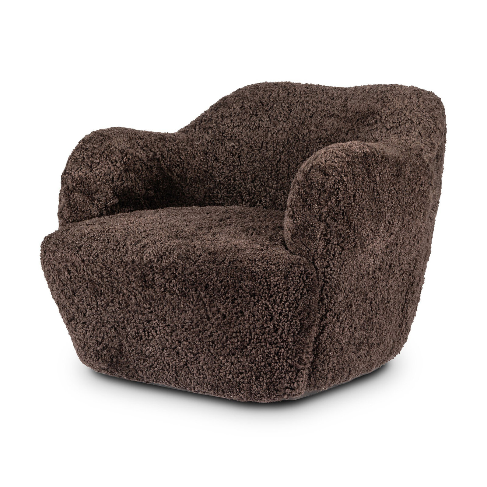Alaska Oak Genuine Leather Swivel Barrel Chair, Cocoa Shearling
