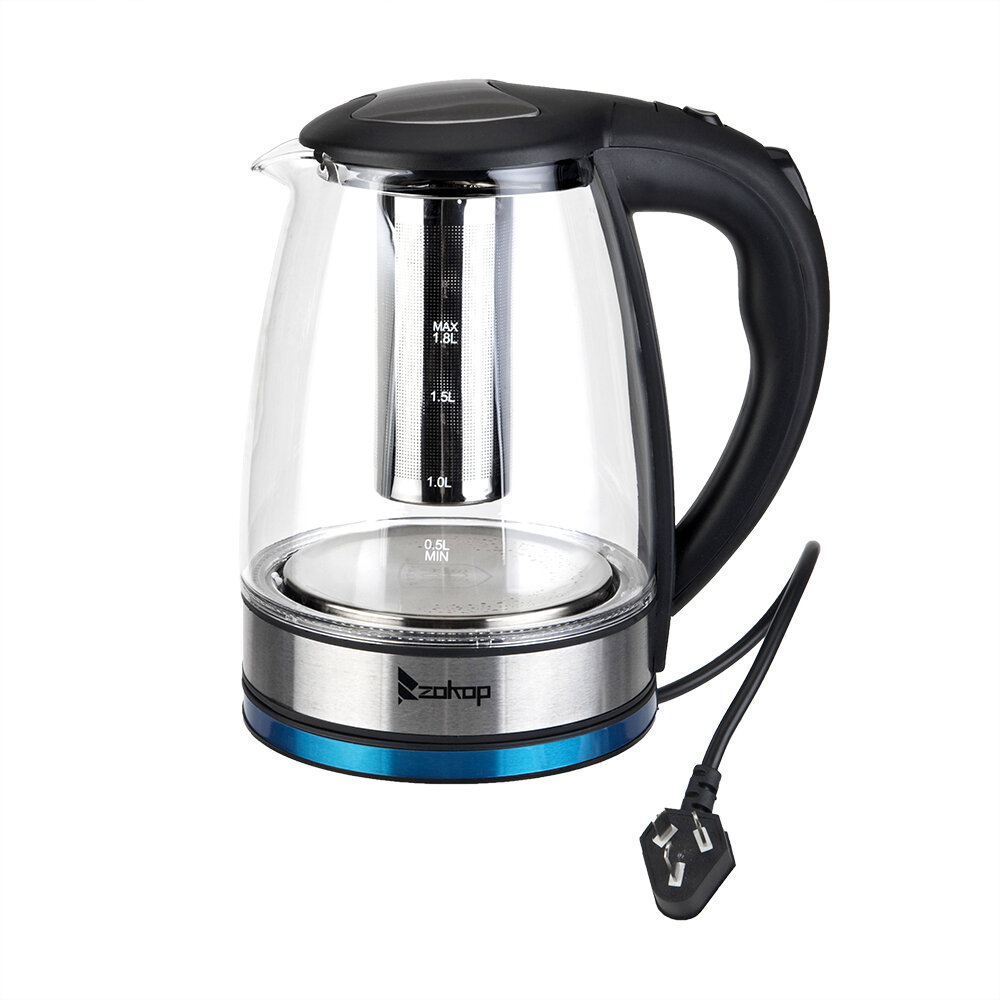 1.7-Liter Electric Glass Kettle with Color Changing LED Indicators and  Stainless Tea Infuser