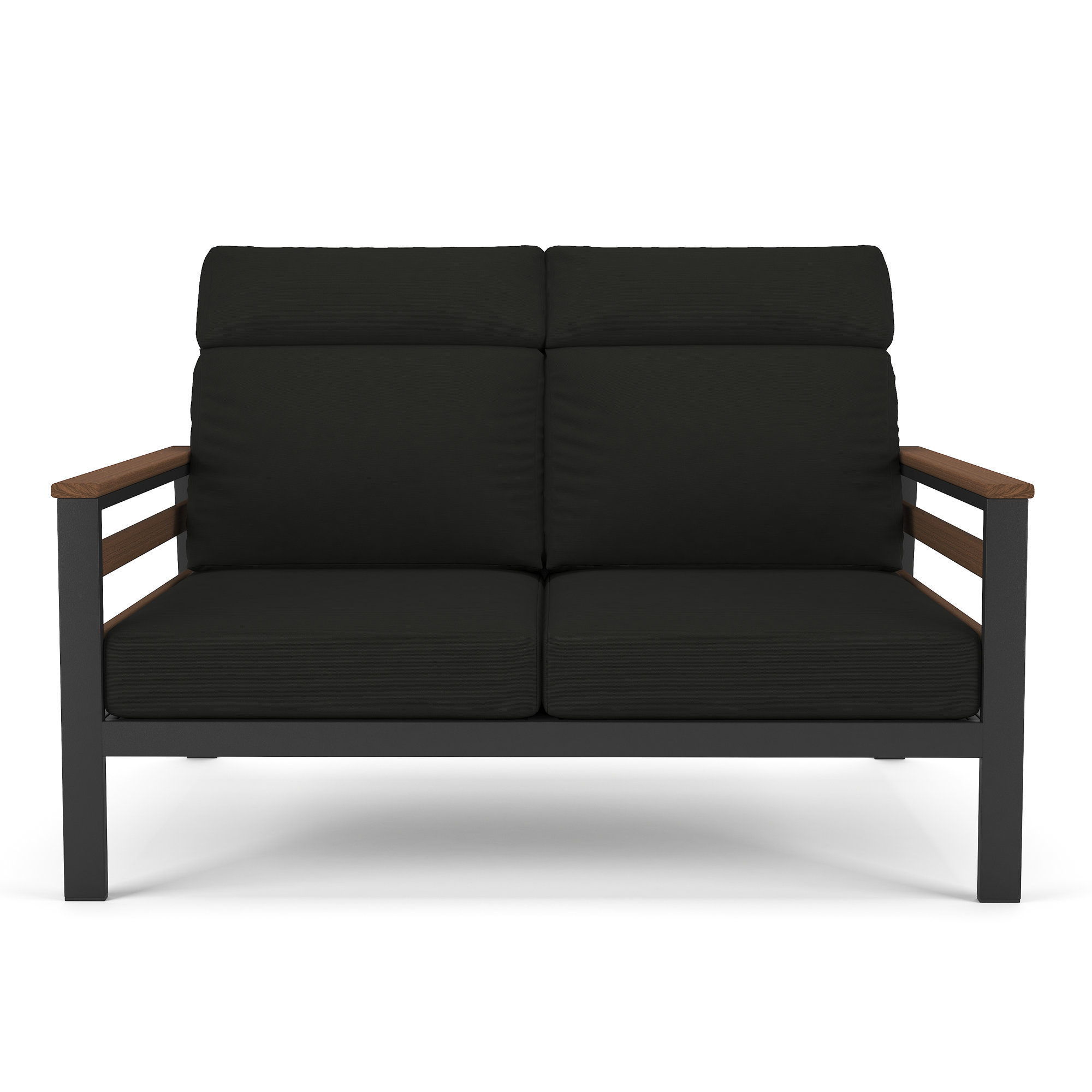Townsend Metal Outdoor Loveseat With Sunbrella Cushion, Canvas Black, Brown