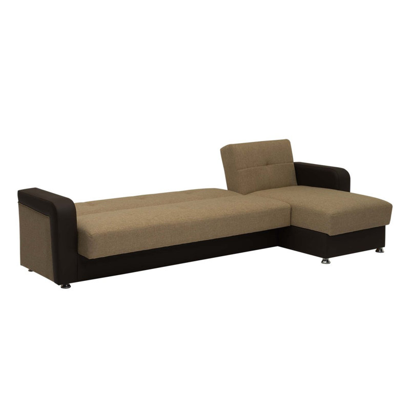Canapé-lit modulaire réversible en tissu chenille l 91 po Mackenzie avec méridienne de rangement, table rabattable, porte-gobelets et ports de chargement