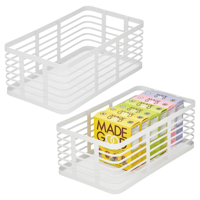 Metal Pantry Basket with Handles - Pantry Storage Baskets for Fruits and Vegetables - Set of 2, White, 45.69