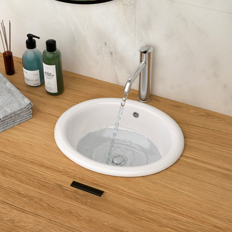 Lavabo vasque semi-encastré en céramique blanche de 17 po x 15,5 po pour la salle de bain, bords arrondis doux, faible absorption d'eau, lavabo de salle de bain à installation sans effort, conception ergonomique, résistance aux taches et aux égratignures,