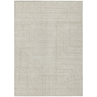 HomeRoots 9' X 12' Beige And Ivory Geometric Washable Indoor Outdoor Area Rug