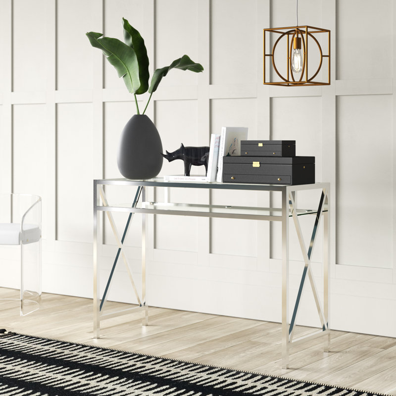 Darek Chrome 42" Glass Writing Desk with Shelf