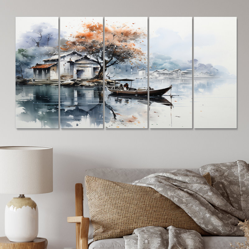 Bateau de rivière de parfum Vietnam Hue - décoration murale Vietnam - 5 panneaux égaux