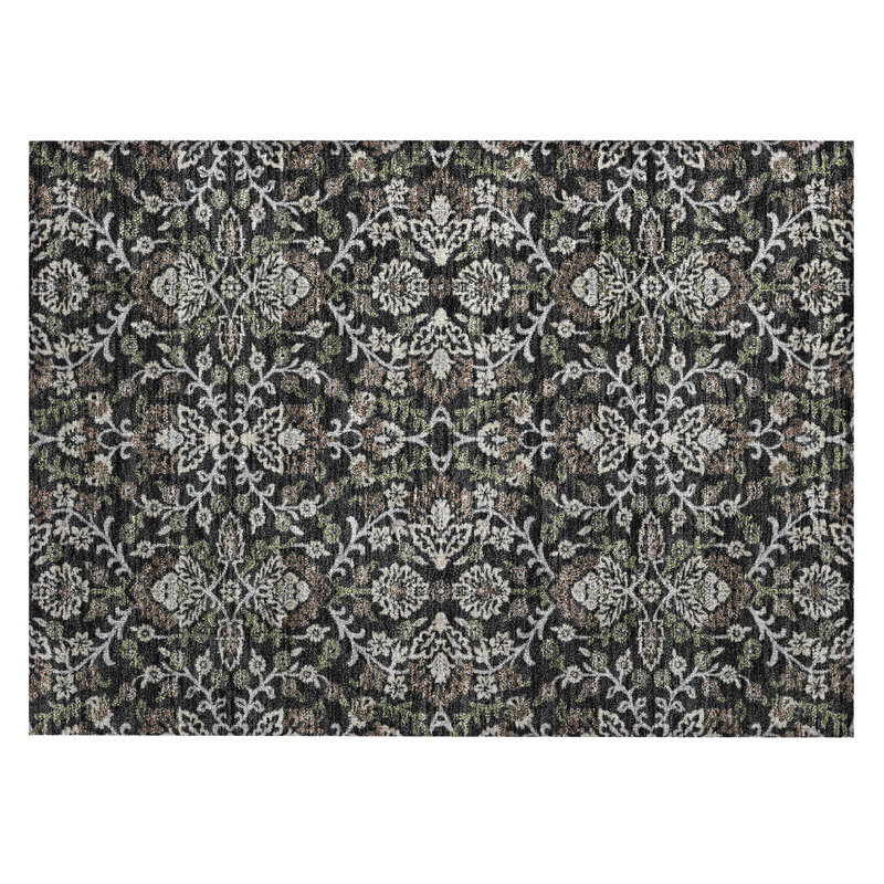 Machine Washable Indoor/Outdoor Chantille ACN2634 Global Rug, 1'8" x 2'6", Black