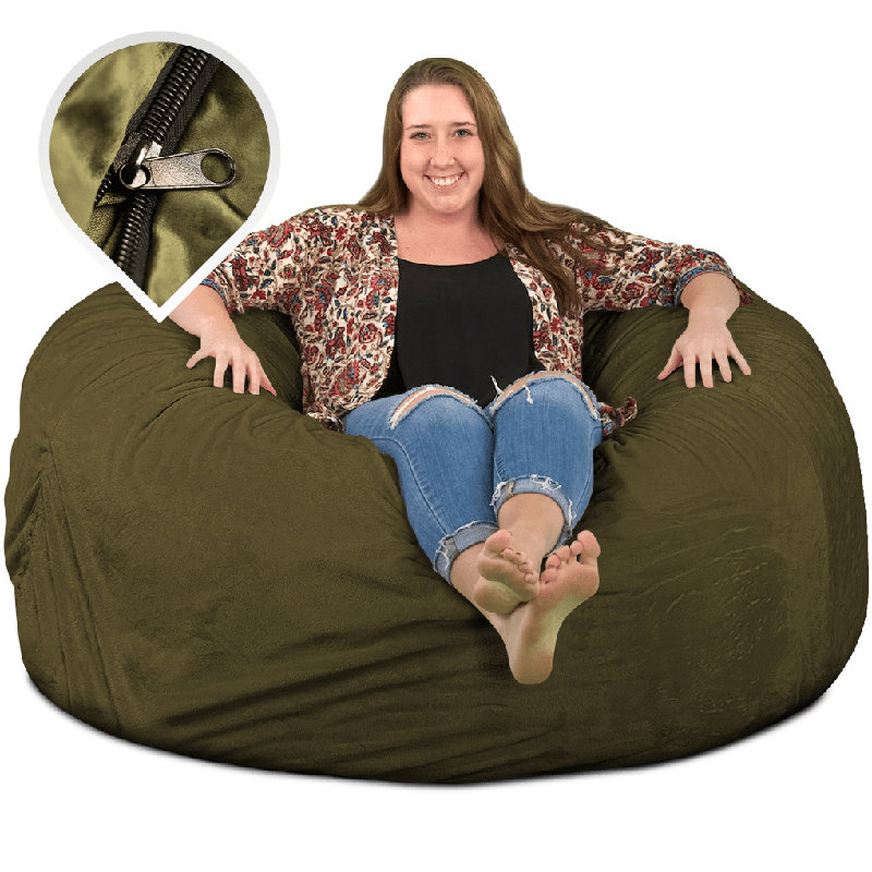  | Housse de remplacement pour fauteuil à billes de 5 pi seulement | Lavable amovible | Housse seulement, Olive Fur