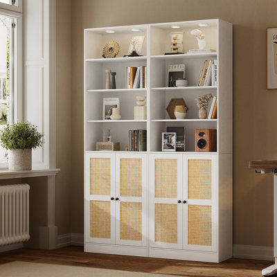 Rattan Tall Bookcase And Cabinets For Living Room, Study