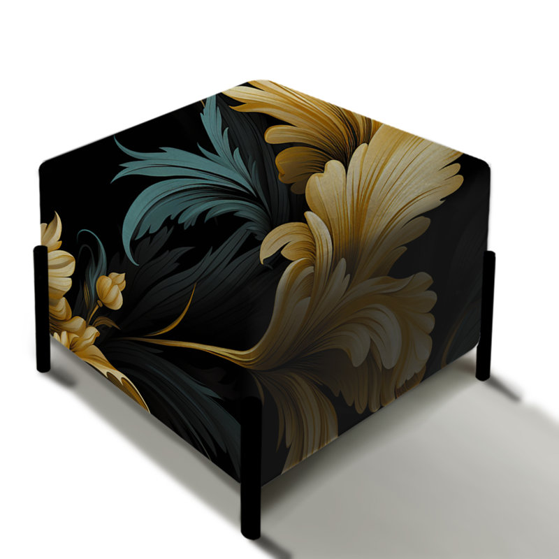 Élégant motif de fleurs en ébène et beige - repose-pieds carré à motif cachemire