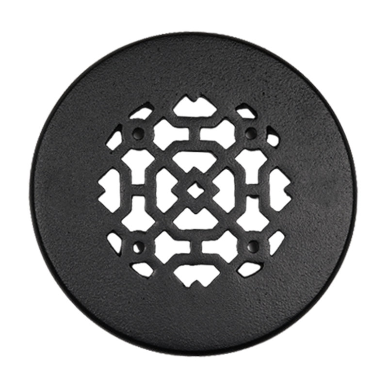 Achtek 4.5" Duct Solid Cast Aluminum Round Grille (6" Round Overall) Powder Coated For Floor, Black, Floor-No Screw Holes