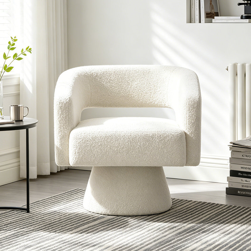 Upholstered Swivel Accent Barrel Chair, White