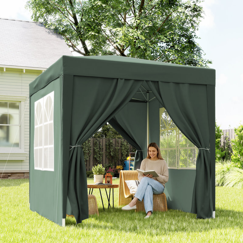 Outsunny 2 x 2 m Garden Pop Up Gazebo with Sidewalls Water Resistant, Green