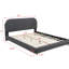 Contemporain, profil bas, revêtement en molleton gris, grand lit, lit plateforme, tête de lit, quincaillerie, cadre en bois pour utilisation dans la chambre à coucher, rails latéraux,