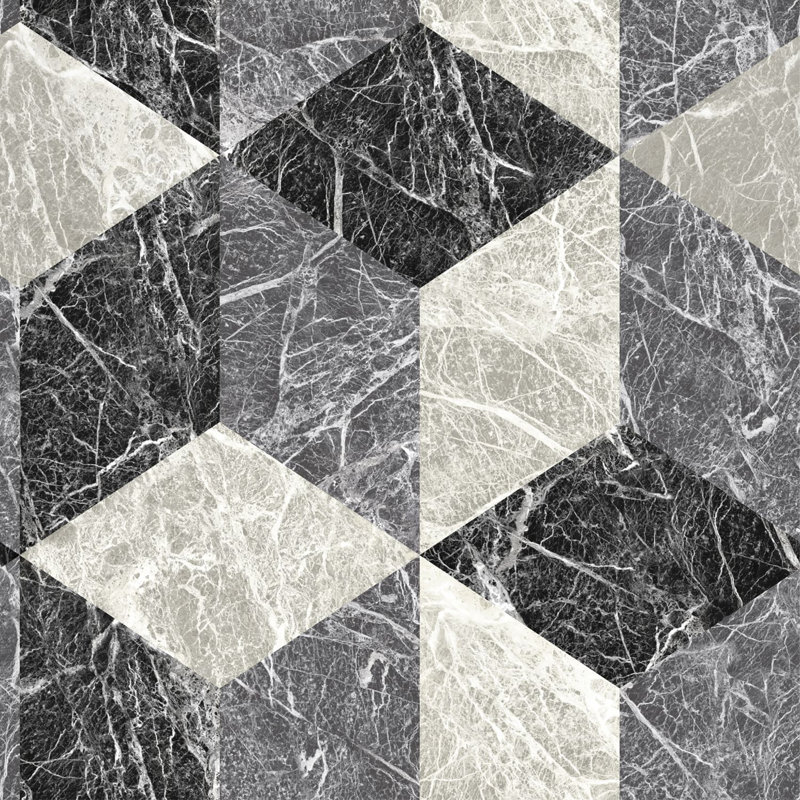 Rouleau de papier peint à motif géométrique L 33 pi x l 20,5 po Driggers, Noir / ivoire / gris