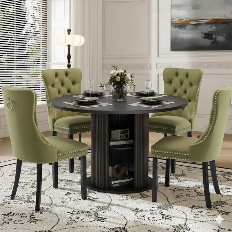 48 Inch Round Dining Table Sets For 4-6 People, Olive Green