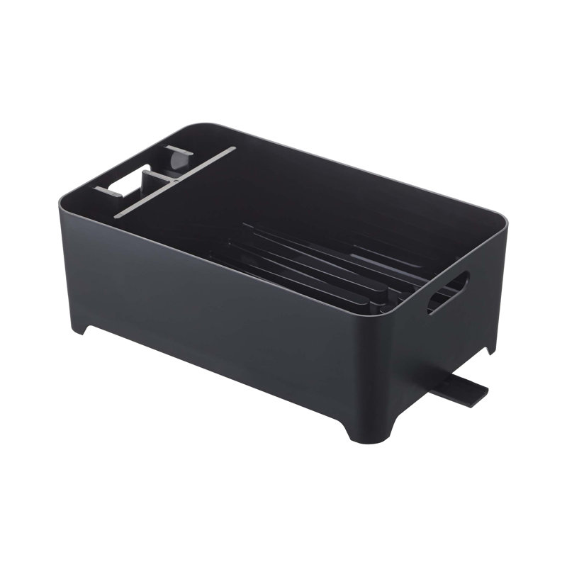 Black Plastic Dish Drying Rack with Utensil Cup