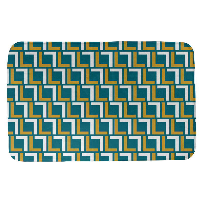 Tapis pour salle de bain Baltimore, l 17 po x L 24 po, Bleu sarcelle / or / blanc