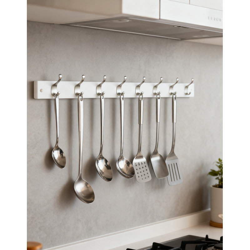 Modern Wall Mounted Coat Rack With 8 Storage Hooks,White,Rectangular Design