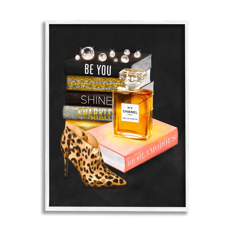 Be Glamour, bouteille de parfum, mode, talon léopard, mode, giclée encadrée, art texturé par Ziwei Li, H 24 po x l 30 po