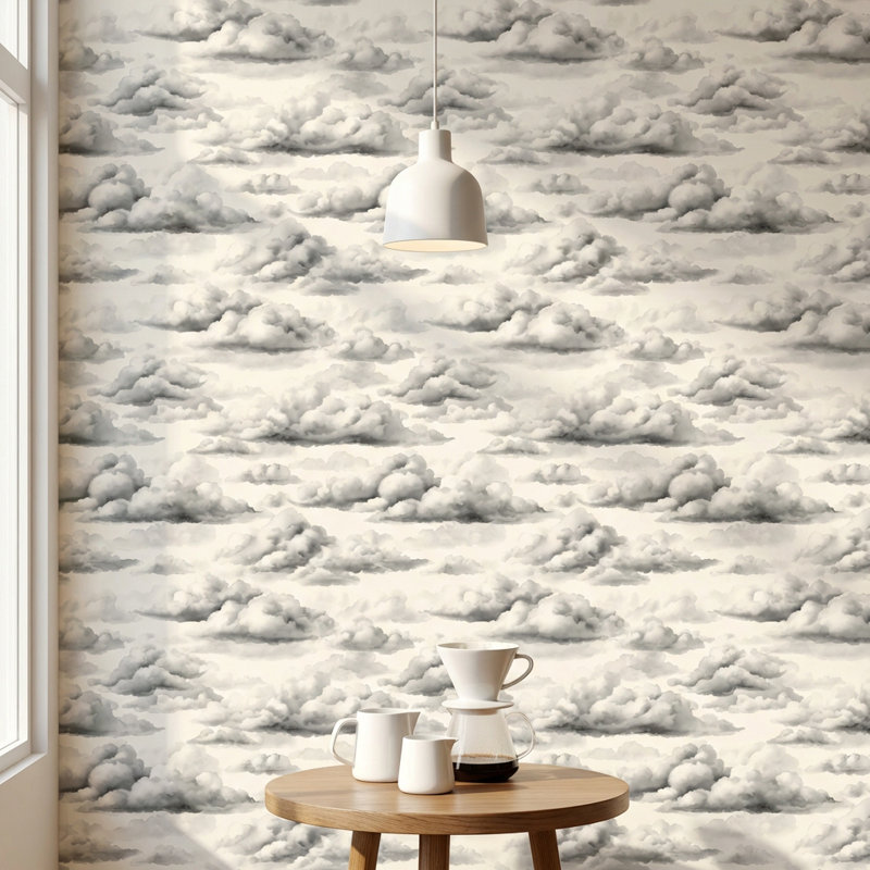 Papier peint abstrait gris avec nuages, Peler et coller
