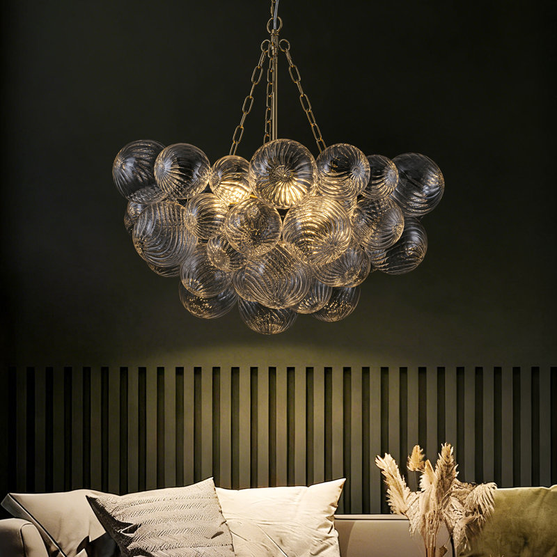 6-Light Swirled Bubble Glass Globe Chandelier, Gold