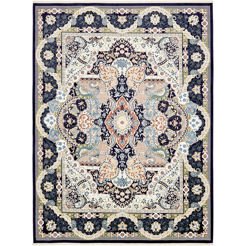 Tapis bleu marine / ivoire Eleanor, Rectangle 10 pi x 13 pi, Black