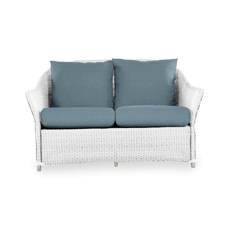 Weekend Retreat Outdoor 2 - Seat Loveseat, White, Bamboo Bay Sky