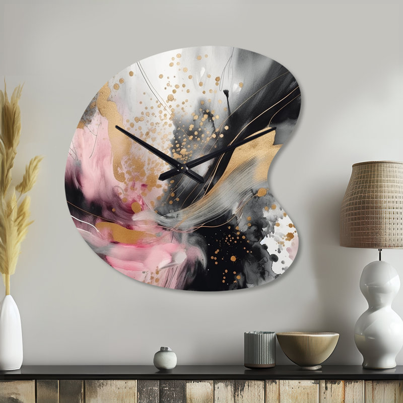 Horloge murale en métal rose avec texture or rose Splash Marble III, Petit