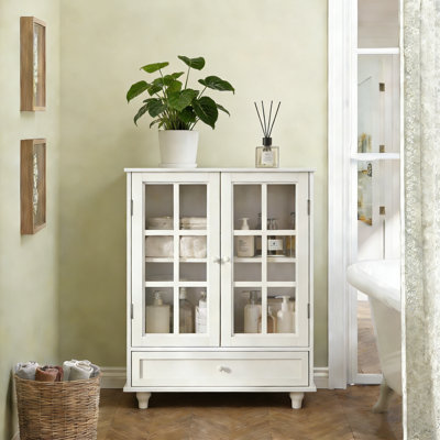 Armoire de rangement pour salle de bain avec portes doubles en verre et tiroir inférieur spacieux Mordern