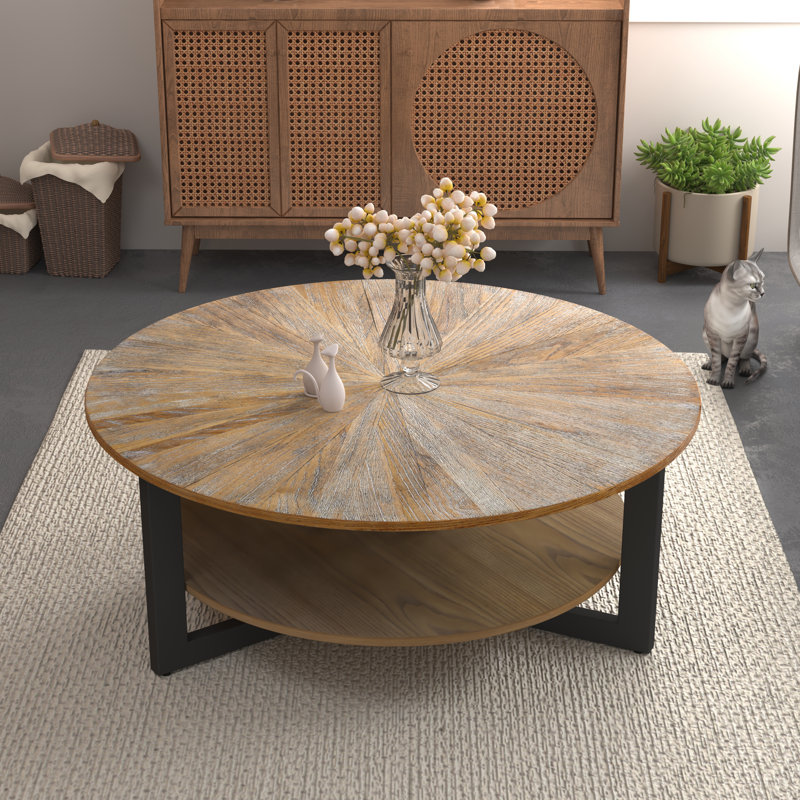 Frame Coffee Table with Storage, Brown Ash/Black