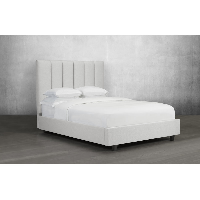 Lit plateforme tapissier capitonné avec rangement Woolf, Double, Lin - Gris anthracite
