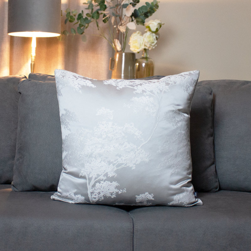 Cagle Floral Silver Square Throw Cushion, Feathers