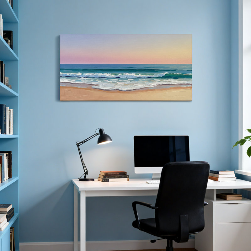 Nautique et plage Vagues de l'océan Coucher de soleil Plage Horizon Sable Eau, H 16 po x l 32 po