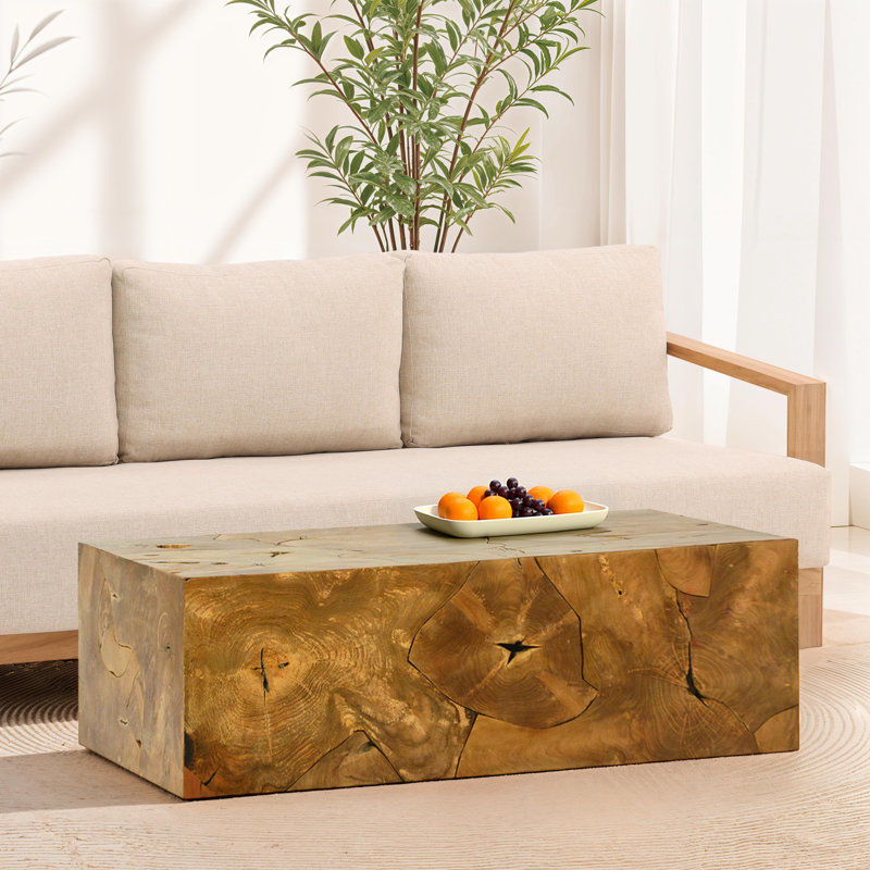 Billiot 47-inch Rectangular Teak Root Block Style Coffee Table, Natural Finish