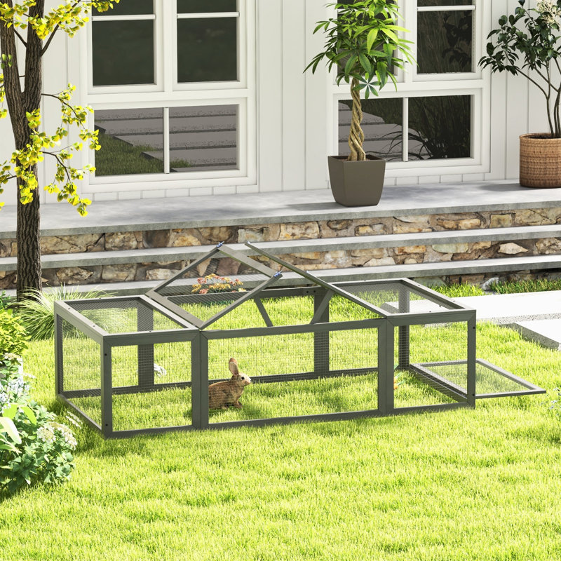 Grande clôture en bois pour animaux de compagnie avec grillage galvanisé, peinture et verrou gris
