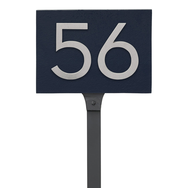Panneau d'adresse flottant sur la pelouse sur 1 ligne, Bleu marine, Nickel satiné deux tons, Oui