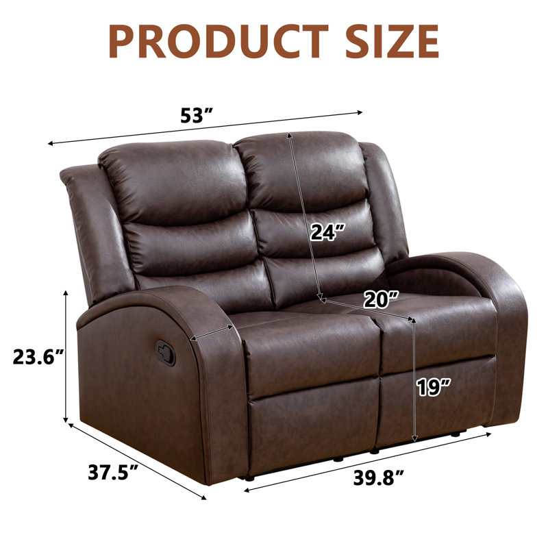 Causeuse inclinable en cuir 53 po rouge foncé respirant Living