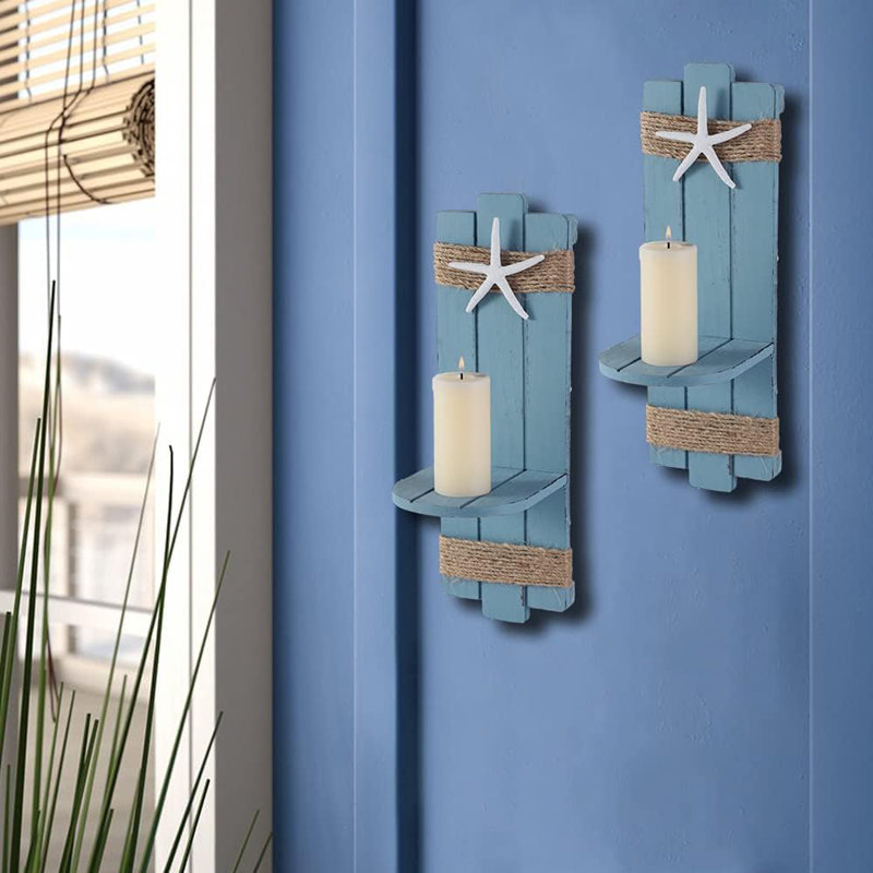Beach Starfish Wall Candle Sconces Decor,Ocean Themed Wall-Mount Candle Holders