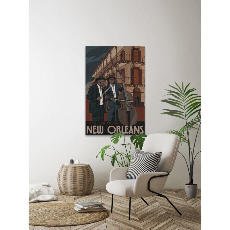 «Two Bassist» par - peinture sur toile tendue, H 36 po x l 24 po x 1,5 po