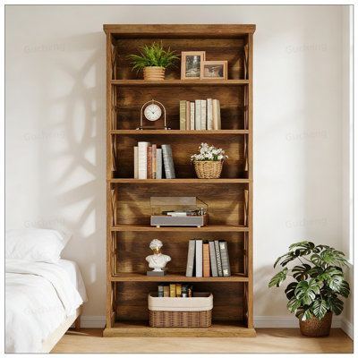 Classic Wooden Bookshelf With Elegant Display Shelves, Sturdy Freestanding Bookcase For Home And Office