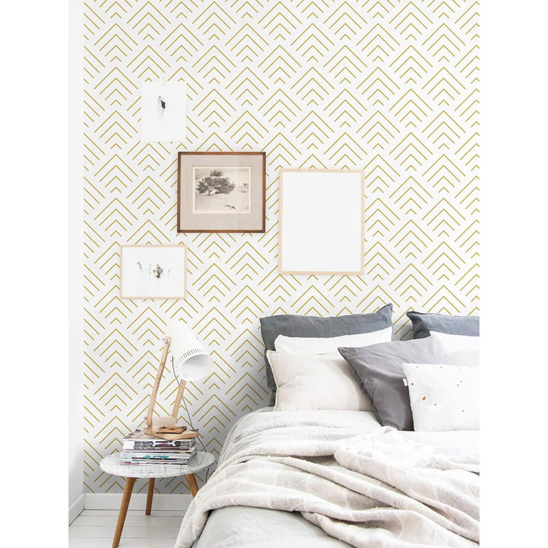 Heroad Peel And Stick Geometric Wallpaper, Gold And White Self-Adhesive Vinyl For Walls And Surfaces, 17.3" X 196"