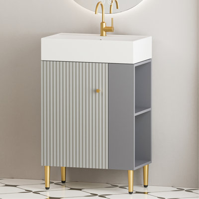 Meuble-lavabo 21,6 po gris 24vb06-21mgr avec lavabo en céramique. Style chic et contemporain. Fabrication en bois. Rangement généreux. Assemblage à rayures et hygiénique requis. Fabrication. Abondante