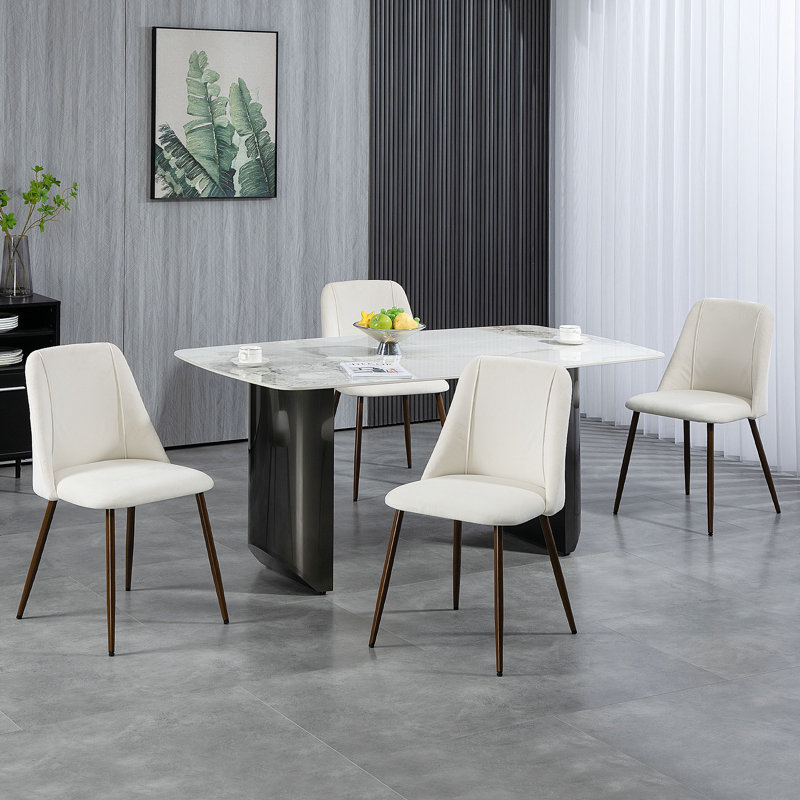 Ensemble de 4 chaises de salle à manger, chaise d'appoint avec revêtement en velours, Blanc crème