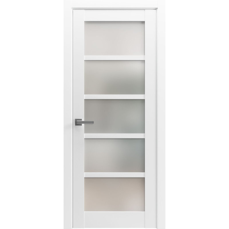 Porte intérieure française pré-montée Quadro 4002 Blanc Soie avec vitrage dépoli, panneau simple standard, cadre, poignée, pour salle de bain ou chambre, portes robustes - 91,4 cm x 203,2 cm - Vitrage dépoli
