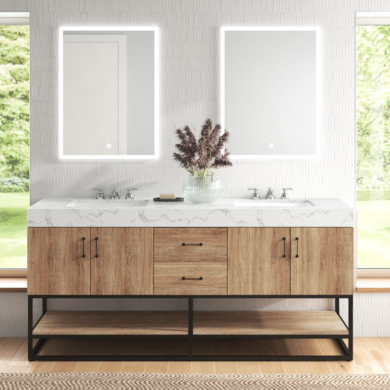 Alistair 72 " W Freestanding Standard Free Standing 2 Double Vanity Bathroom Vanity With Engineered Stone Top with Mirror