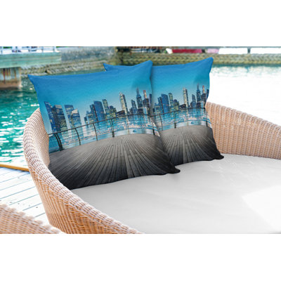Scenery Blurry Skyscrapers Sea Square Pillow Cover