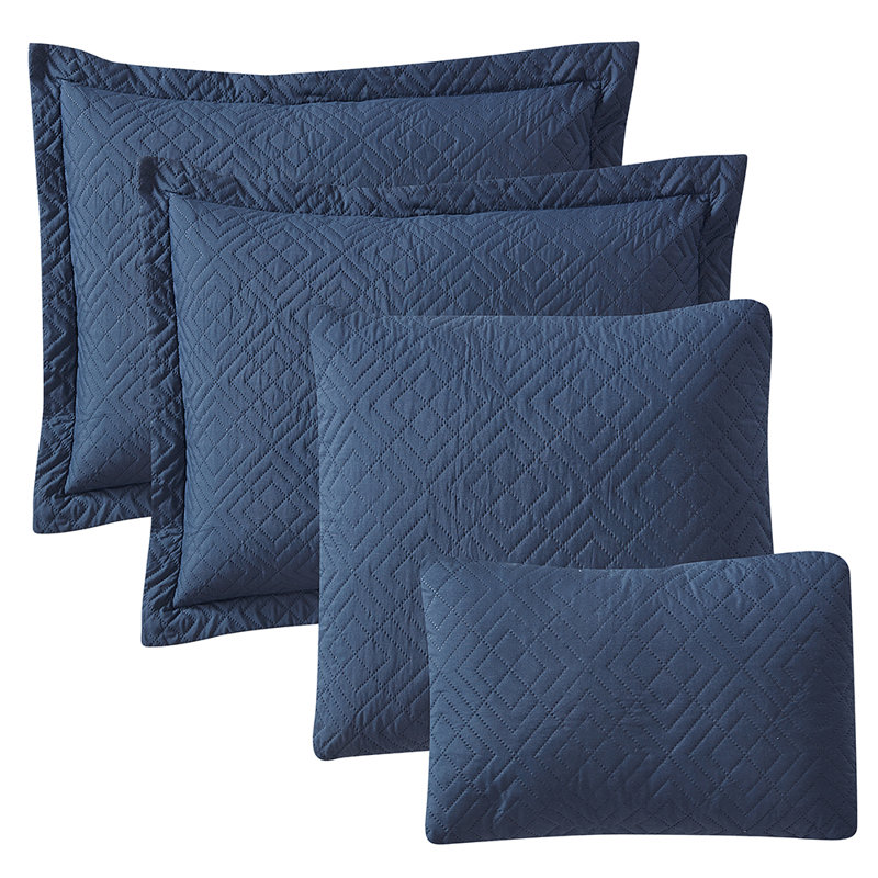 Diamond Weave Premium Microfiber Reversible Quilt Set, Queen Quilt + 2 Standard Shams + 2 Euro Shams, Navy